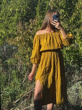 Ochre boho cotton dress